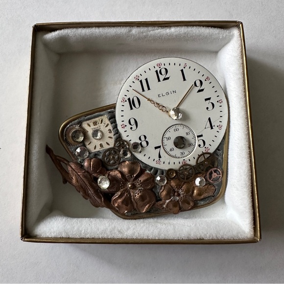 Artisan Designed Signed Antique Watch Parts Elgin Gruen Steampunk Brooch Pin - Picture 15 of 15